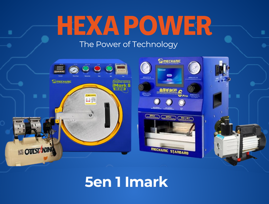 Machine de plastification sous vide mécanique, pour écran droit, immark Mini, kit de mousse à bulles, manomètre avec compresseur d'air et pompe - Hexa Power