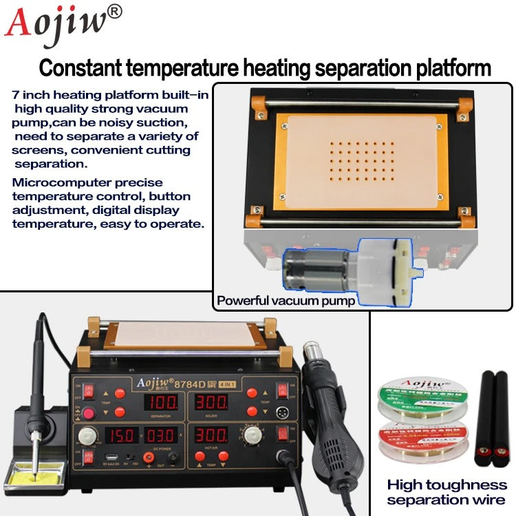 Aojiw 8784D – Station de soudure 4-en-1 avec air chaud et alimentation DC – Réparation électronique Tunisie - Hexa Power