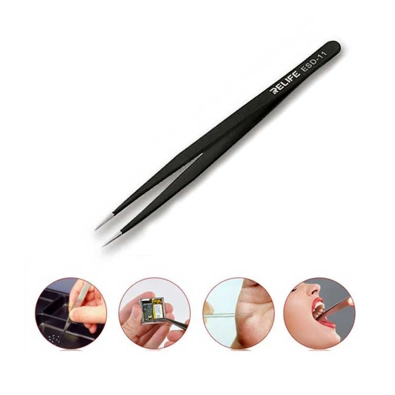 RELIFE Black anti-static Tweezers ESD-11 - Hexa Power