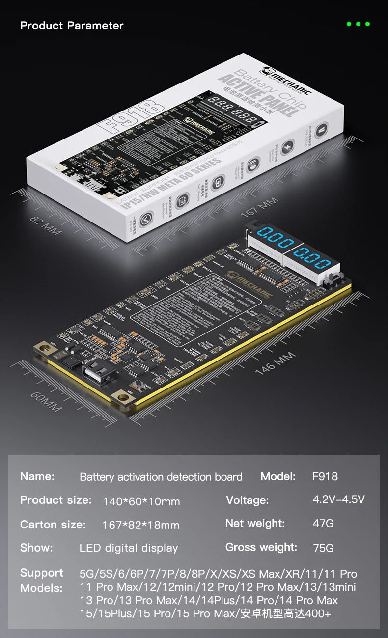 Testeur de Batterie Universel Mechanic F918 pour iPhone 5–15PM & Android