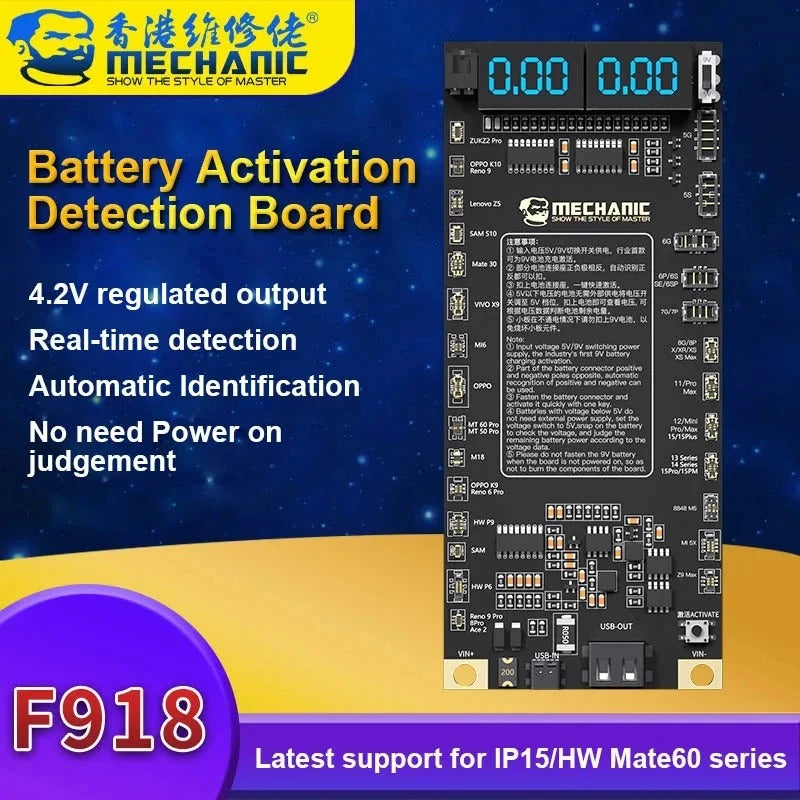 Testeur de Batterie Universel Mechanic F918 pour iPhone 5–15PM & Android