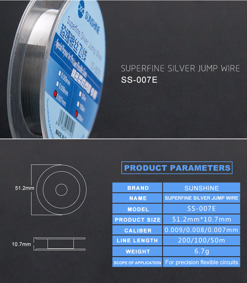 SUNSHINE Superfine Silver Jump Wire 200M 0.007MM SS-007E - Hexa Power