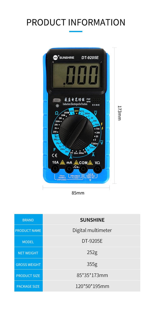 SUNSHINE Multimètre DT-9205E - Hexa Power