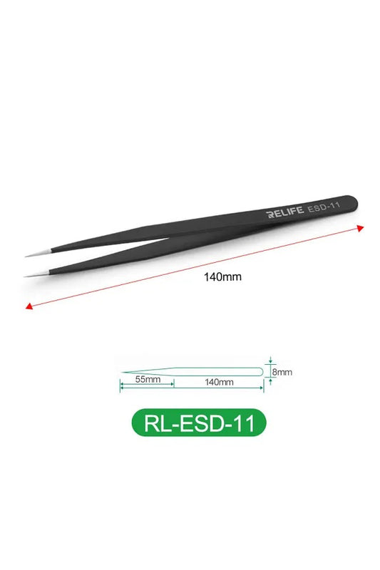 RELIFE Black anti-static Tweezers ESD-11 - Hexa Power
