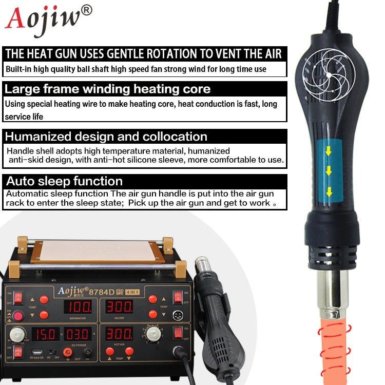 Aojiw 8784D – Station de soudure 4-en-1 avec air chaud et alimentation DC – Réparation électronique Tunisie - Hexa Power