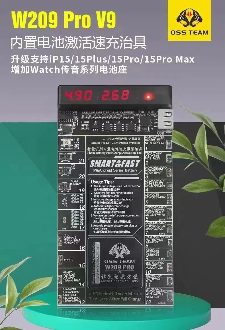 OSS TEAM Smart phone battery fast charging and activated 2in1 tool W209 Pro V9 - Hexa Power