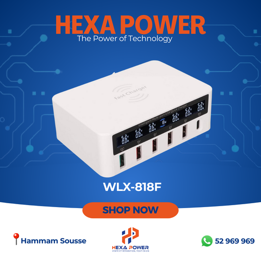 WLX-818F – Chargeur Sans Fil 6-en-1 10W QC3.0 | Station Wireless Multi-Appareils