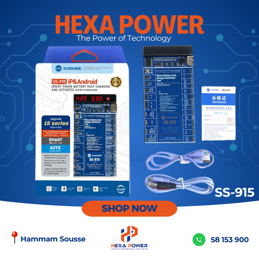 Sunshine SS-915 V9.0 – Testeur de Batterie Universel iPhone & Android Pro - Hexa Power