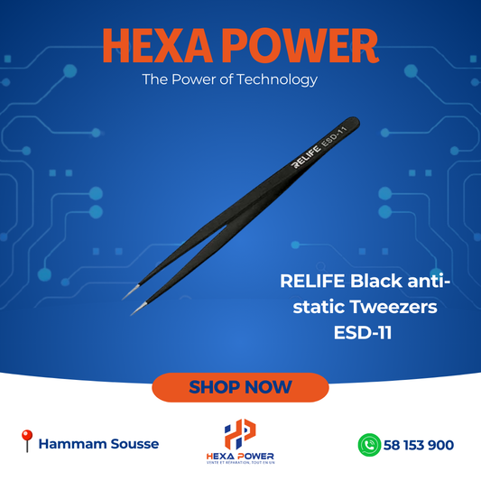 RELIFE Black anti-static Tweezers ESD-11 - Hexa Power