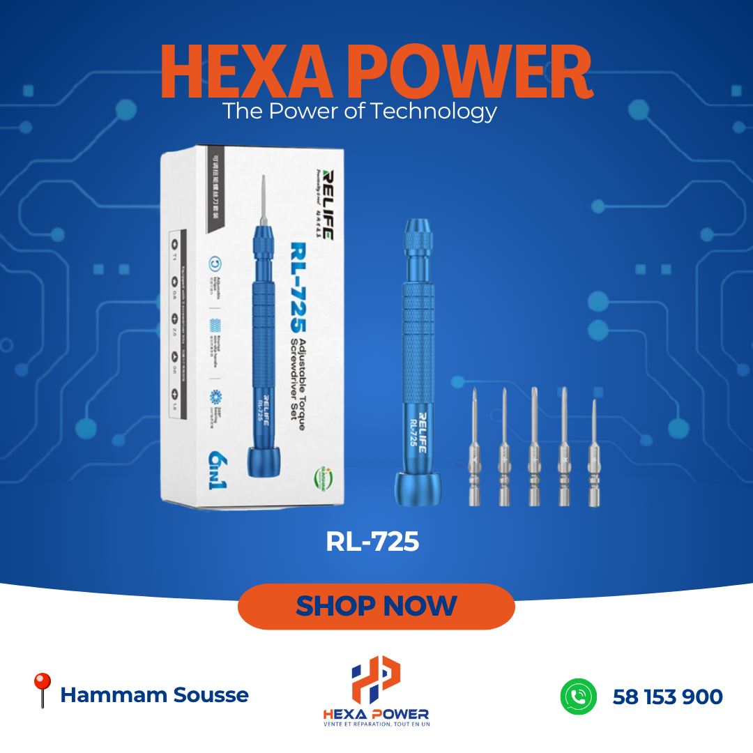 RL-725 : Tournevis de précision 6-en-1 pour réparation mobile - Hexa Power
