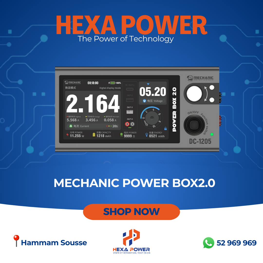 MECHANIC POWER BOX 2.0 – Alimentation Portable Multi-Mode 30V/5A pour Réparation Téléphones - Hexa Power