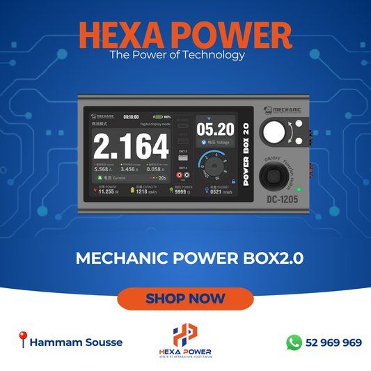 MECHANIC POWER BOX 2.0 – Alimentation Portable Multi-Mode 30V/5A pour Réparation Téléphones - Hexa Power