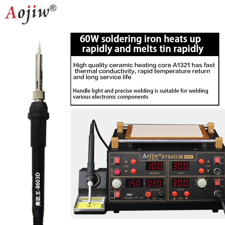 Aojiw 8784D – Station de soudure 4-en-1 avec air chaud et alimentation DC – Réparation électronique Tunisie - Hexa Power