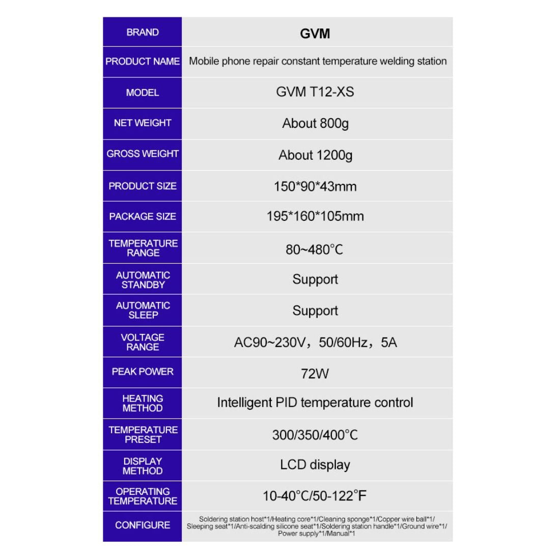 Station de soudage GVM T12-XS – Chauffage ultra-rapide et précision professionnelle