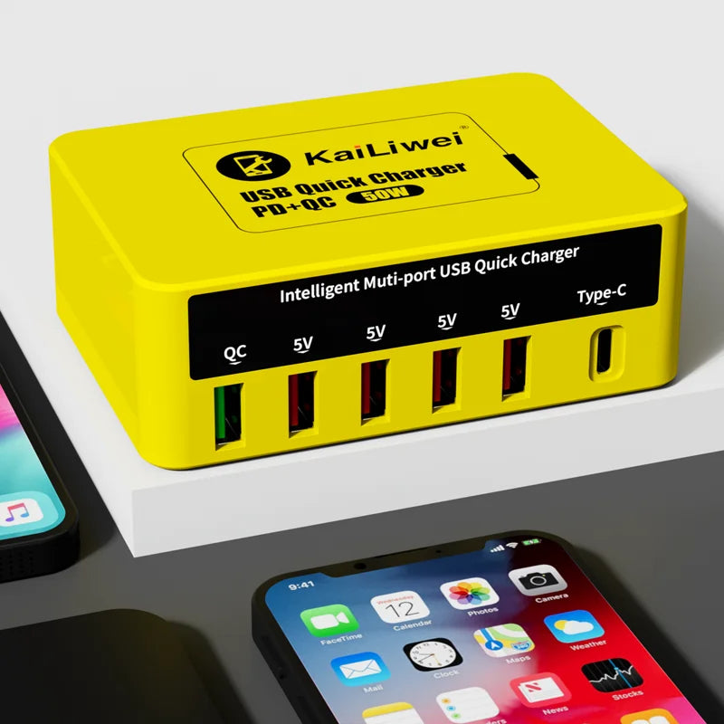 Chargeur Universel Kailiwei  KLW-818 – 50W, 6 Ports USB + Type-C + QC3.0 - Hexa Power